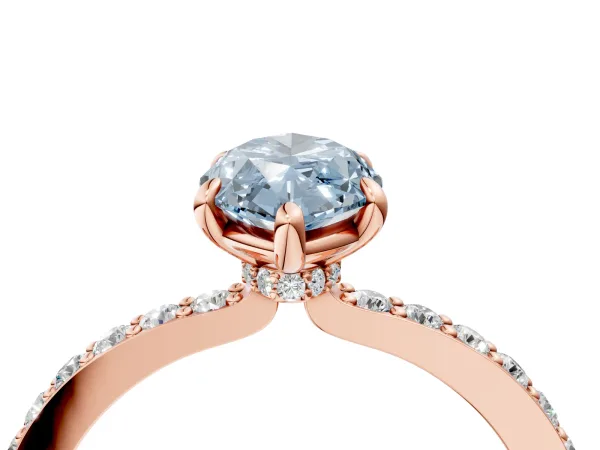 Fancy Blue Marquise Cut Diamond Solitaire Engagement Ring with Pavé Band and Four-Prong Setting Rose gold
