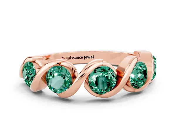 Round Green Sapphire Wave Band with Channel Setting and Shared Prongs Rose gold