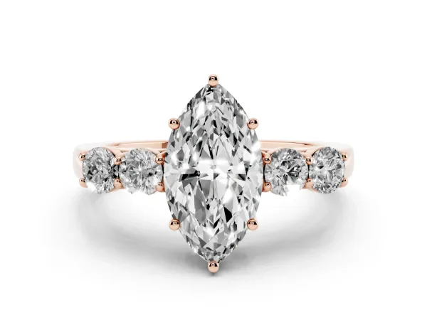 Marquise Cut Cut Diamond Five-Stone Prong Set White Gold Ring Rose gold
