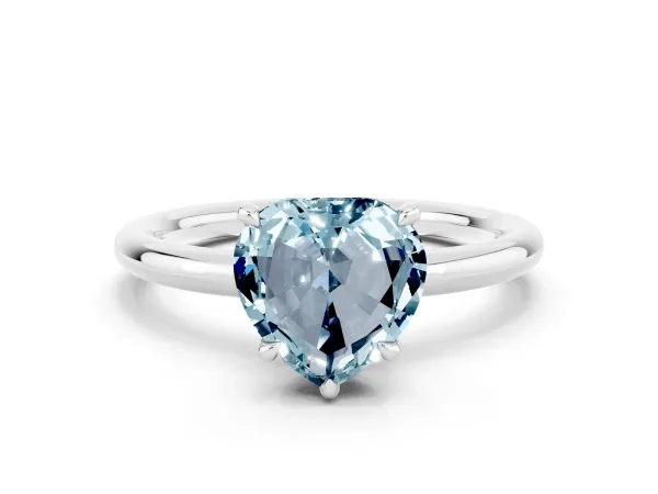 Heart Cut Aquamarine Solitaire Ring with Thin Band and Four-Prong Setting White gold