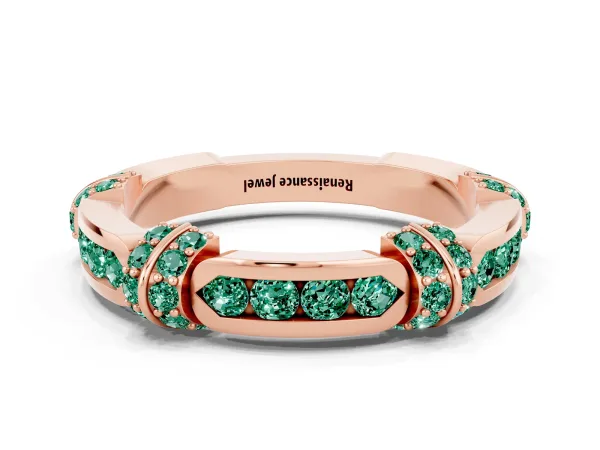 Pavé Round Green Sapphire Link Band with Bezel Setting Rose gold