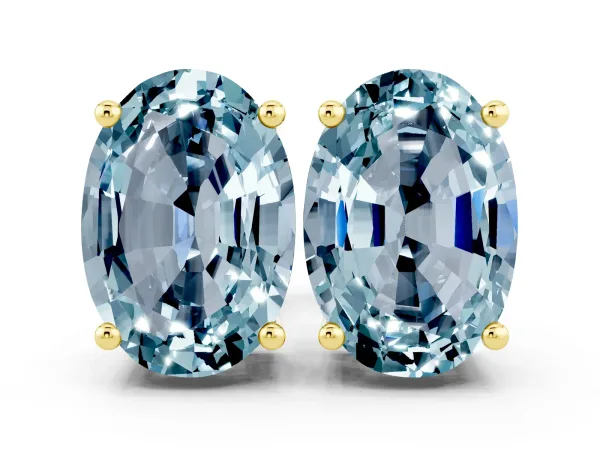 Oval Cut Aquamarine Stud Earrings Yellow gold