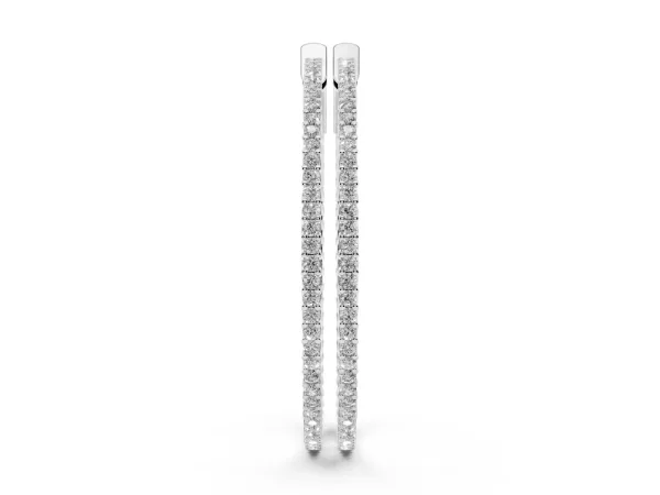 Round Diamond Pave Hoop Earrings with Prong Setting Silver