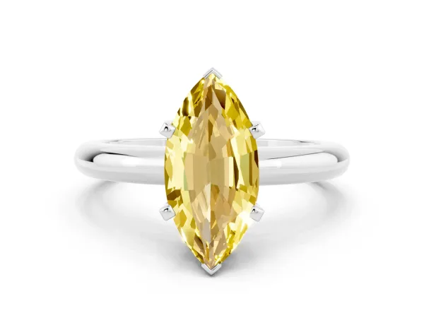 Marquise Cut Yellow Sapphire Solitaire Engagement Ring with Round Band and Four-Prong Setting Platinum