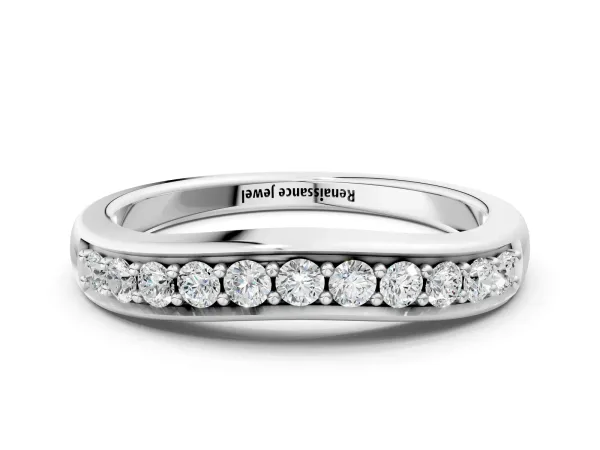 Channel Set Round Diamond Curved Band Platinum