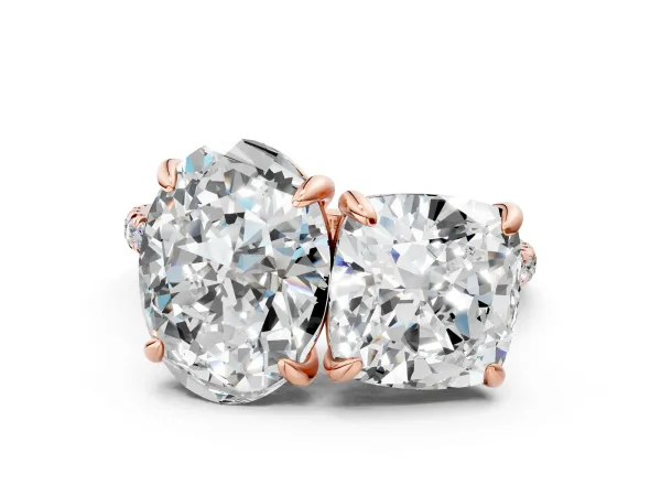 Oval and Cushion Toi Moi Ring with Prong Setting and Pave Band Rose gold
