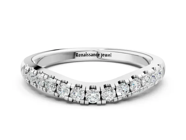 Pavé Set Round Diamond Curved Band with Shared Prong Setting Platinum