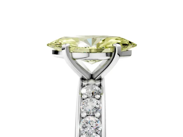Fancy Yellow Marquise Cut Diamond Engagement Ring with Channel Set Round Band and Prong Setting White gold