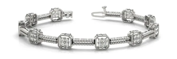 Princess Cut Diamond Tennis Bracelet with Rope Band and Bezel Setting White gold