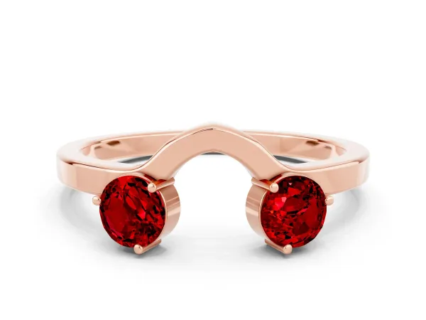 Dual Round Ruby Open Band Ring with Prong Setting Rose gold