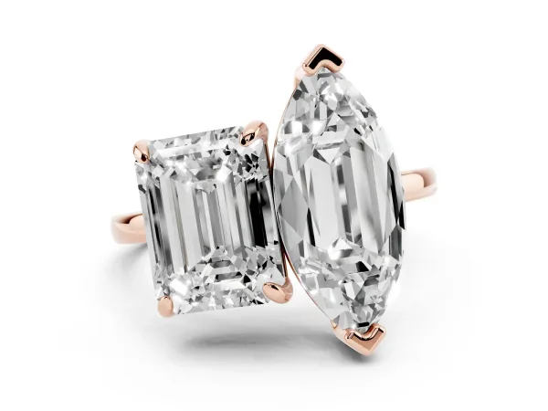 Emerald and Marquise Toi Moi Ring with Prong Setting and Plain Band Rose gold