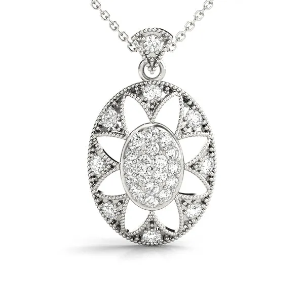 Pavé Oval Milgrain Pendant White gold