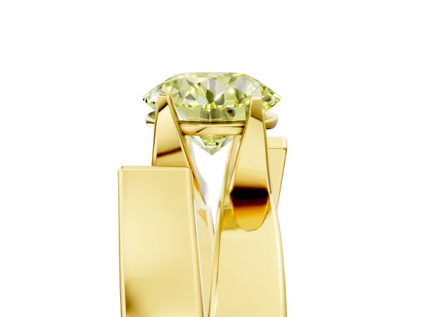 Fancy Yellow Modern Tension Set Round Cut Diamond Solitaire Wide Band Ring Yellow gold