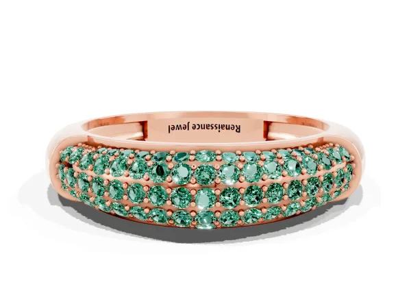 Three-Row Pavé Round Green Sapphire Dome Band Rose gold