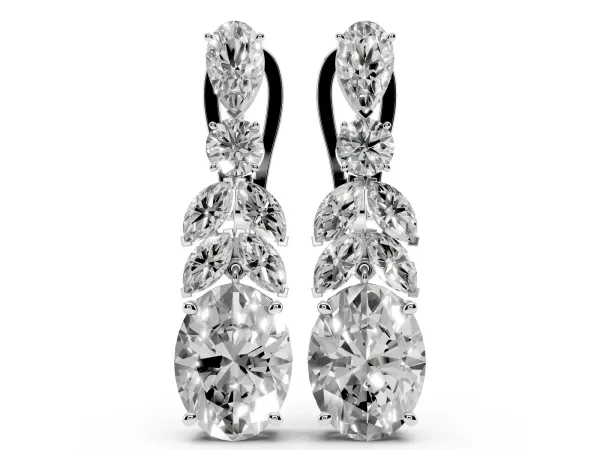 Oval, Marquise and Round Diamond Huggie Drop Earrings Platinum