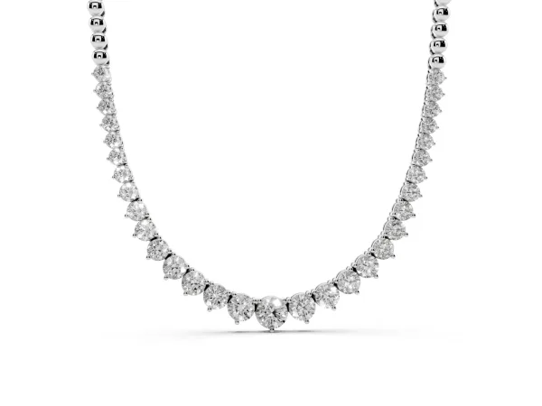 Round Diamond Tennis Necklace with Graduated Prong Setting White gold