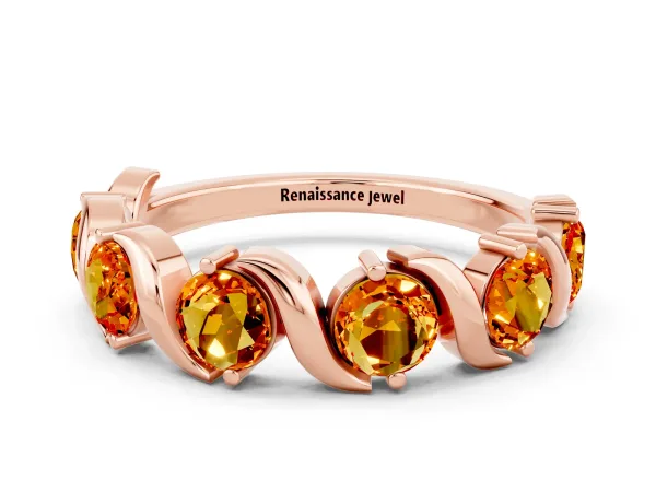 Round Citrine Half Eternity Band with Wave Prong Setting Rose gold