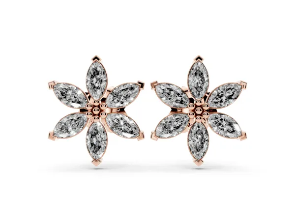 Marquise Diamond Sunflower Stud Earrings Rose gold