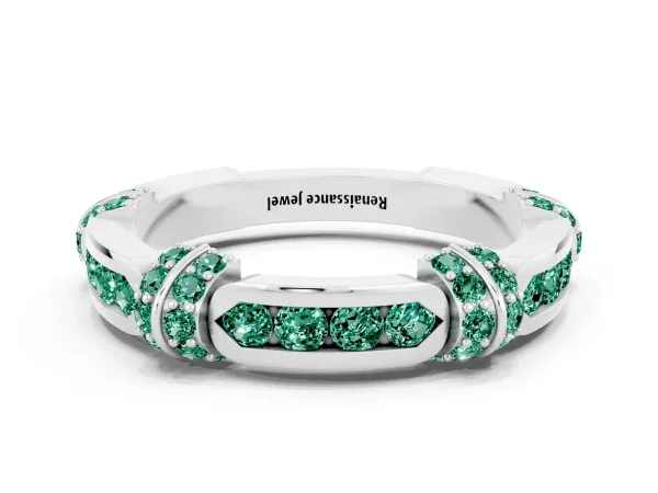Pavé Round Green Sapphire Link Band with Bezel Setting Platinum