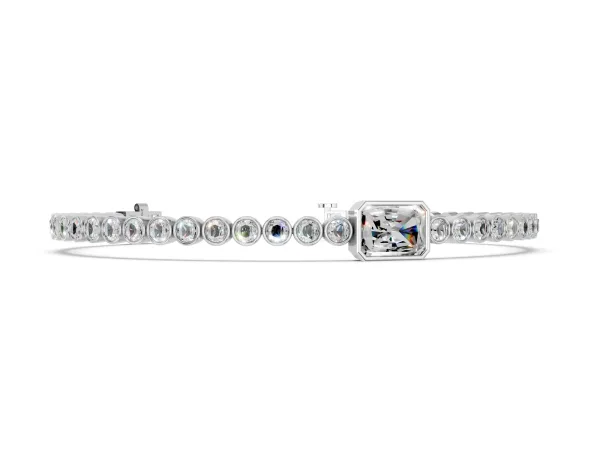 Bezel-Set Round Diamond Tennis Bracelet with Radiant Center Diamond White gold