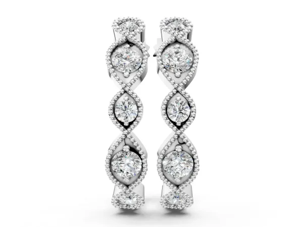 Milgrain Marquise Diamond Hoop Earrings with Bezel Setting Silver