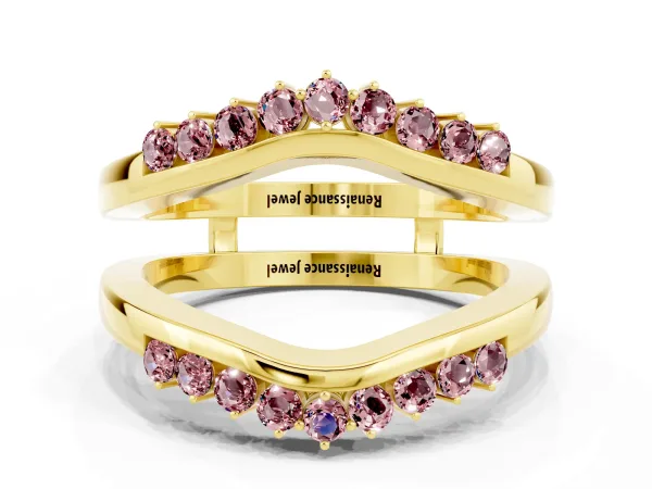 Round Morganite Chevron Contour Band with Prong Setting Yellow gold