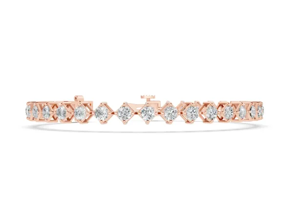 Princess Cut Diamond Tennis Bracelet with Square Prong Setting Rose gold