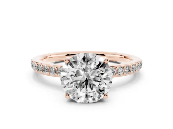 Round Cut Cut Diamond Pavé Band Ring with Four-Prong Setting Rose gold