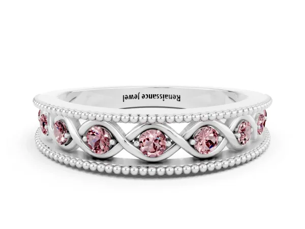 Round Morganite Twist Milgrain Band with Bezel Setting Platinum