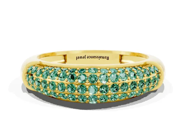 Three-Row Pavé Round Green Sapphire Dome Band Yellow gold
