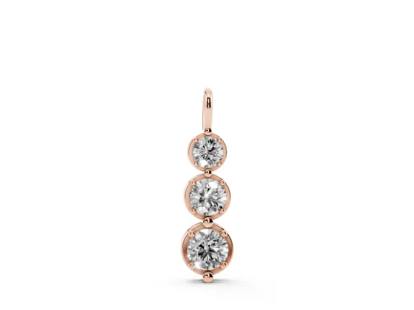 Three-Stone Round Diamond Drop Pendant with Prong Setting Rose gold