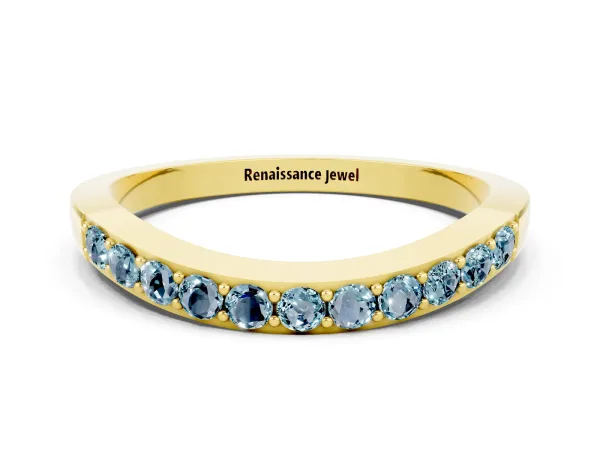 Round Aquamarine Curved Wedding Band with Channel Setting Yellow gold