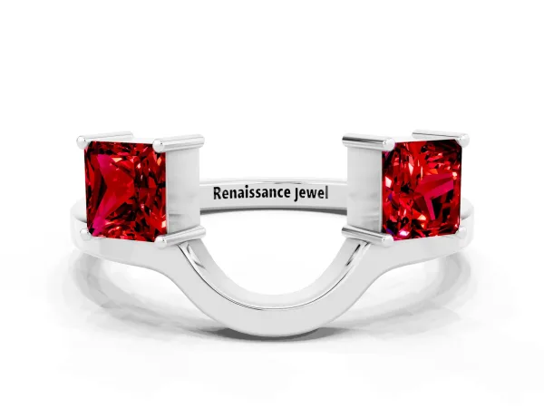 Princess Cut Ruby Two-Stone Open Band Ring with Four-Prong Setting Platinum
