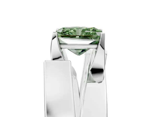 Fancy Green Modern Tension Set Radiant Cut Diamond Solitaire Wide Band Ring Silver