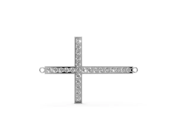 Pavé Round Diamond Cross Pendant Silver