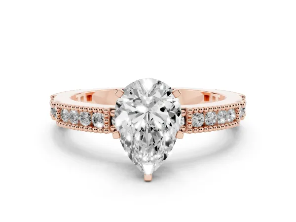 Pear Cut Solitaire with Pavé Band and Four-Prong Setting Rose gold