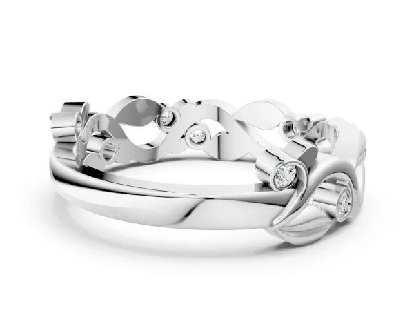 Round Diamond Leaf Eternity Band with Bezel Setting White gold