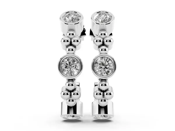 Bezel Set Round Diamond Beaded Hoop Earrings White gold
