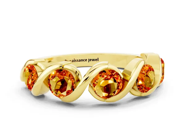 Round Citrine Wave Band with Channel Setting and Shared Prongs Yellow gold