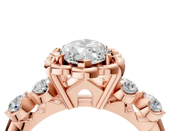 Marquise Cut Cut Diamond Floral Halo Engagement Ring with Shared Prong Setting Rose gold