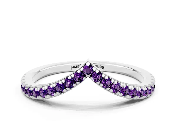 Pavé Round Amethyst V-Shaped Chevron Band with Shared Prong Setting Platinum