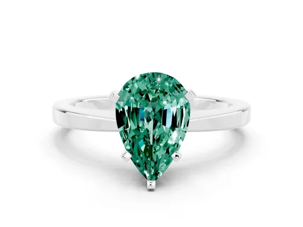 Pear Cut Green Sapphire Solitaire Engagement Ring with Classic Band and Four-Prong Setting Platinum