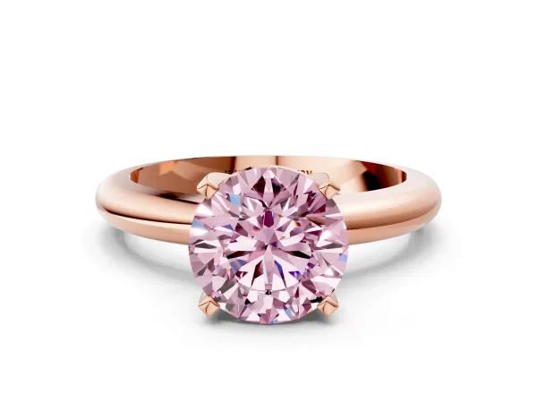Fancy Pink Round Cut Diamond Solitaire Engagement Ring with Round Band and Four-Prong Setting Rose gold