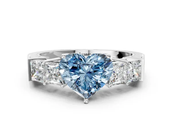 Fancy Blue Heart Cut Solitaire Princess Side Stone Engraved Band Prong Setting Ring Platinum