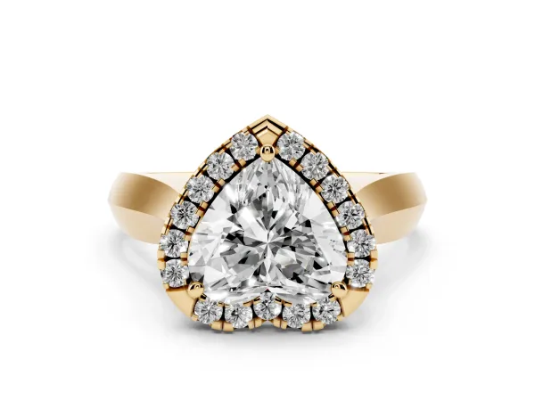 Heart Cut Cut Halo Solitaire Engagement Ring with Square Band and Four-Prong Setting Yellow gold