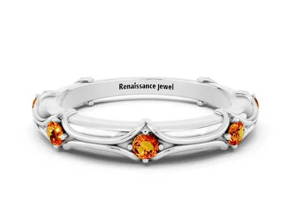 Round Citrine Prong Set Milgrain Eternity Band Platinum