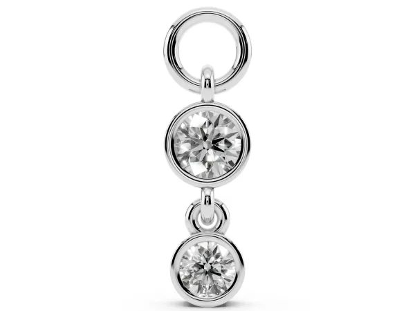 Round Diamond Double Drop Huggie Charm Platinum