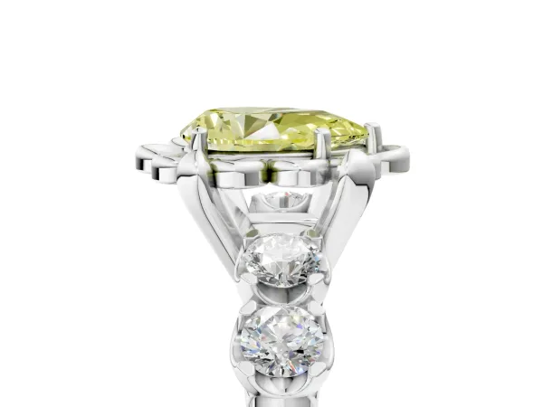 Fancy Yellow Pear Cut Cut Diamond Floral Halo Engagement Ring with Shared Prong Setting Platinum