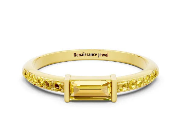 Baguette Yellow Sapphire Pavé Band with Bar Setting Yellow gold