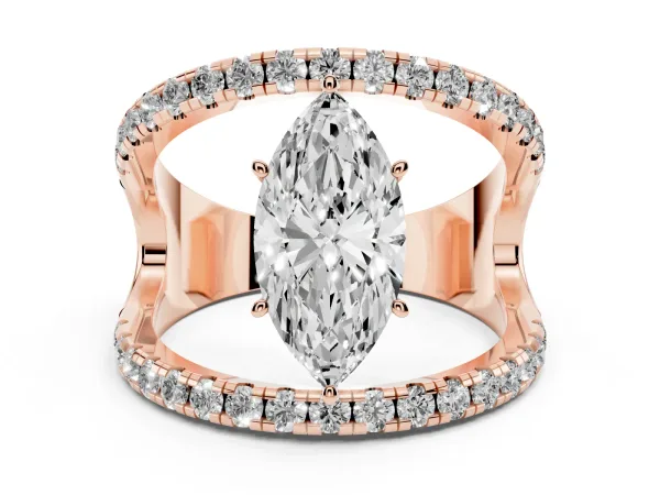 Marquise Cut Solitaire Split Shank Pave Diamond Ring Rose gold